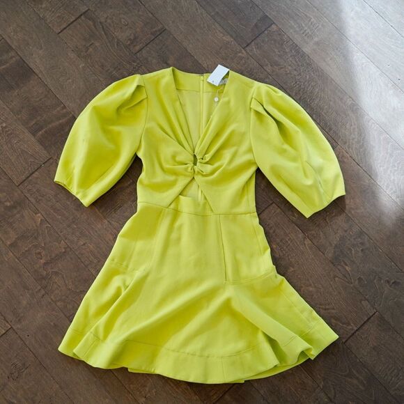 Jonathan Simkhai Kayleigh Cutout Crepe Mini Dress Lime Yellow Sz 2 NWT $495 - Picture 11 of 14